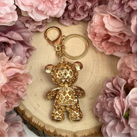Pink and Silver Crystal Teddy Bear Keychain Charm - Picture 9 of 13